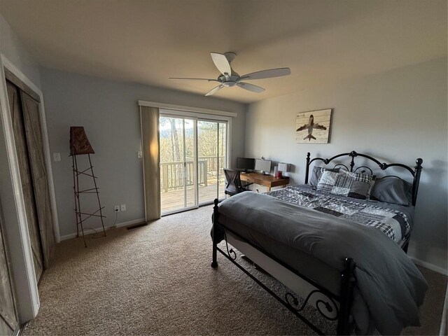 258 Club Colony Ln, Lake Toxaway, NC 28747 - bedroom with access to outside, carpet floors, and ceiling fan