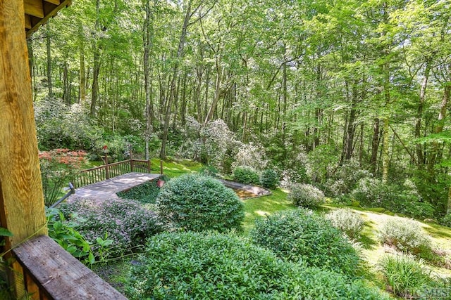 view of yard with a wooden deck