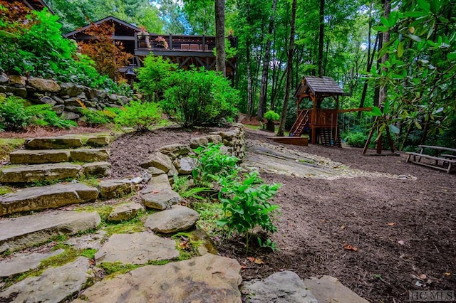 view of yard featuring a playground