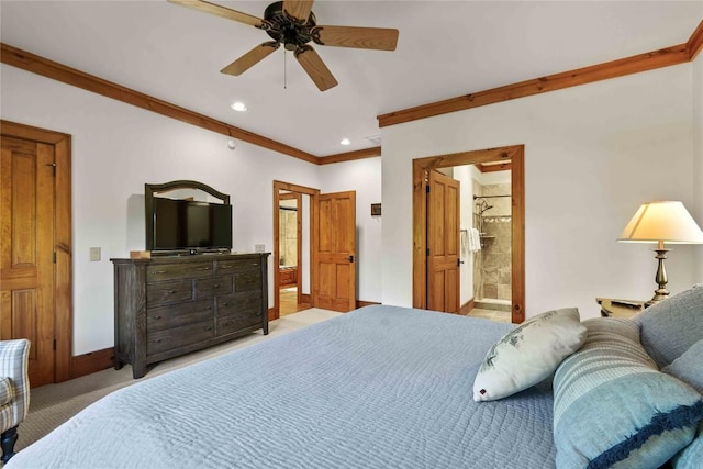 392 Birchwood Dr Unit 392, Highlands, NC 28741 - bedroom featuring carpet, ornamental molding, connected bathroom, baseboards, and recessed lighting