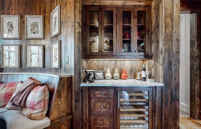 39 Firesong Ln, Glenville, NC 28736 - indoor dry bar featuring wine cooler and wooden walls