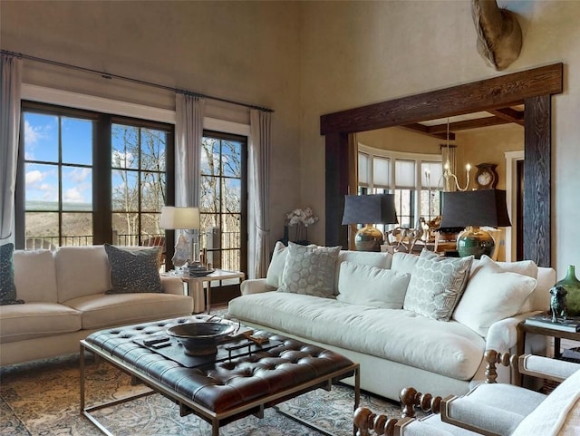 39 Firesong Ln, Glenville, NC 28736 - living room with a chandelier and a towering ceiling