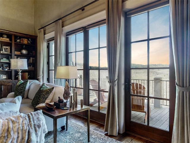 39 Firesong Ln, Glenville, NC 28736 - office space with wood finished floors, a water view, and a high ceiling