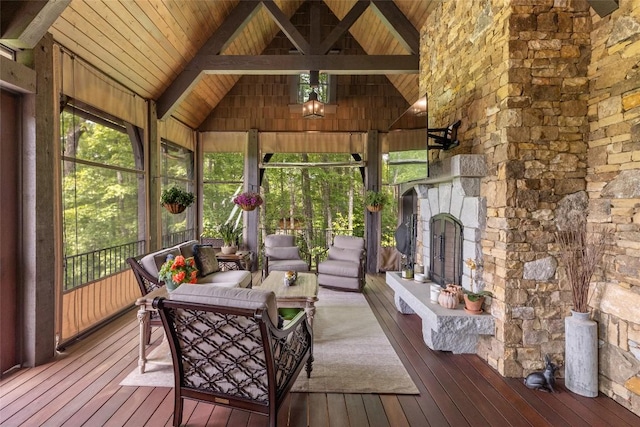 39 Firesong Ln, Glenville, NC 28736 - sunroom / solarium with an outdoor living space with a fireplace