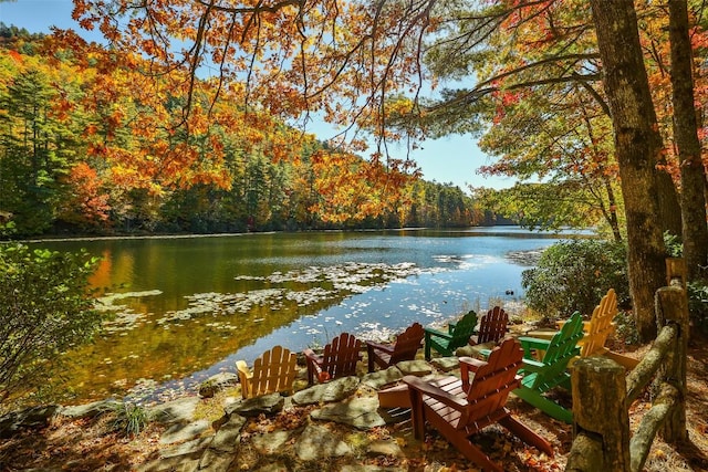 view of water feature with a view of trees
