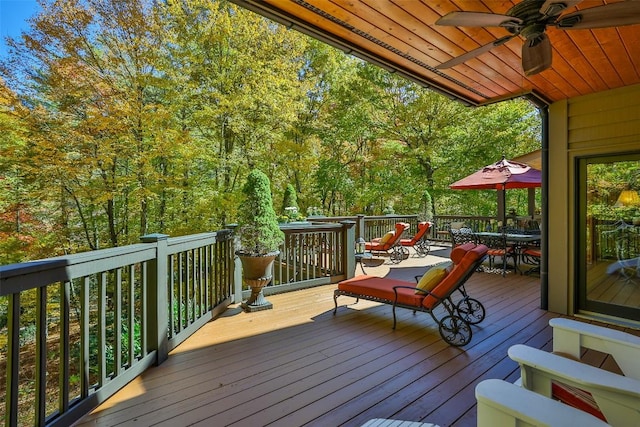 deck featuring a ceiling fan and outdoor dining space