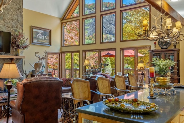 interior space with a chandelier