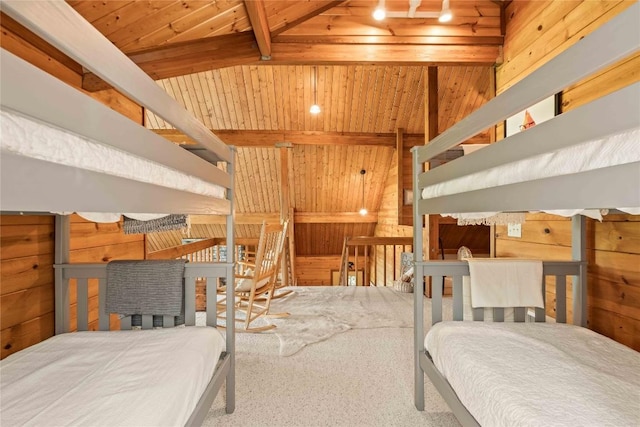 735 Trays Island Rd, Sapphire, NC 28774 - carpeted bedroom featuring wood walls and wooden ceiling