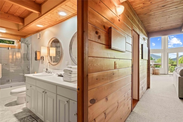 735 Trays Island Rd, Sapphire, NC 28774 - bathroom featuring wooden ceiling, vanity, shower / bathtub combination, and recessed lighting