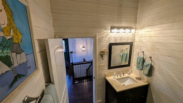 3214 Slick Fisher Rd, Lake Toxaway, NC 28747 - bathroom with vanity and wooden walls