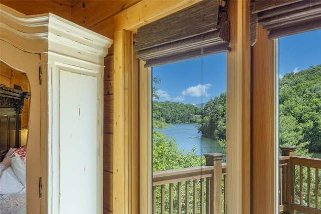 doorway featuring a water view