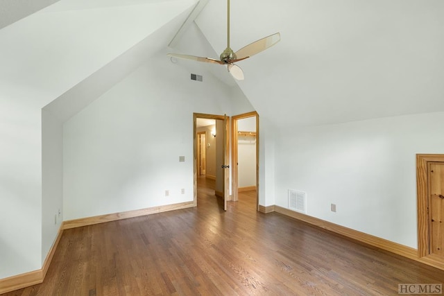 bonus room with ceiling fan, vaulted ceiling, and hardwood / wood-style floors