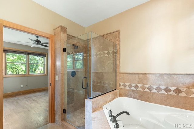 bathroom featuring plus walk in shower