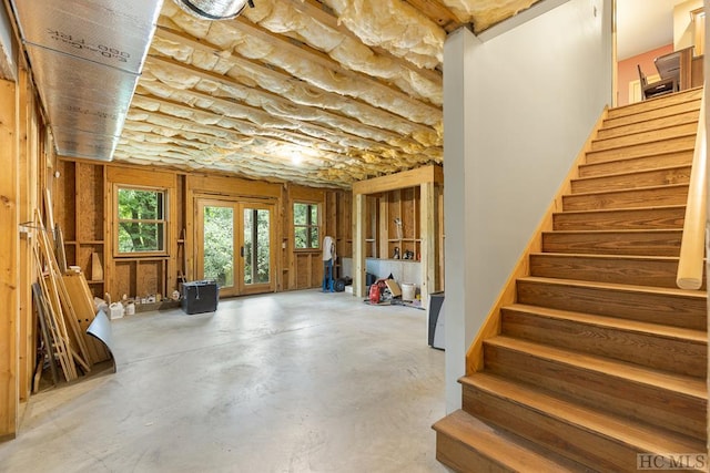 basement featuring french doors