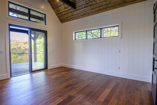 369 Firesong Ln, Glenville, NC 28736 - spare room with baseboards, dark wood-style flooring, and wood ceiling