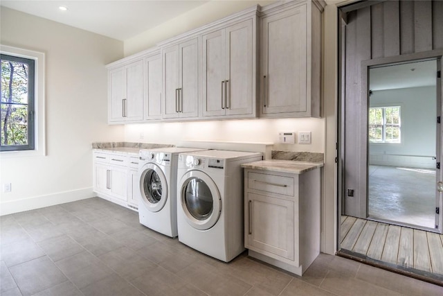 369 Firesong Ln, Glenville, NC 28736 - laundry area featuring cabinet space, independent washer and dryer, baseboards, and recessed lighting