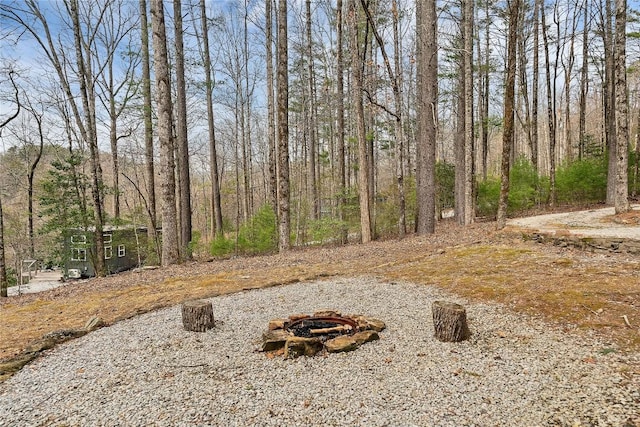 view of yard featuring an outdoor fire pit