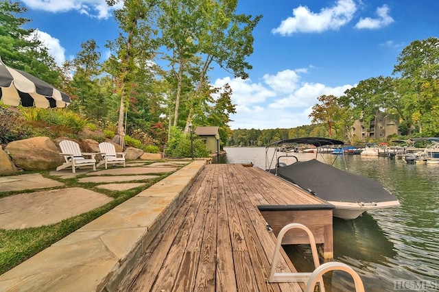 view of dock with a water view