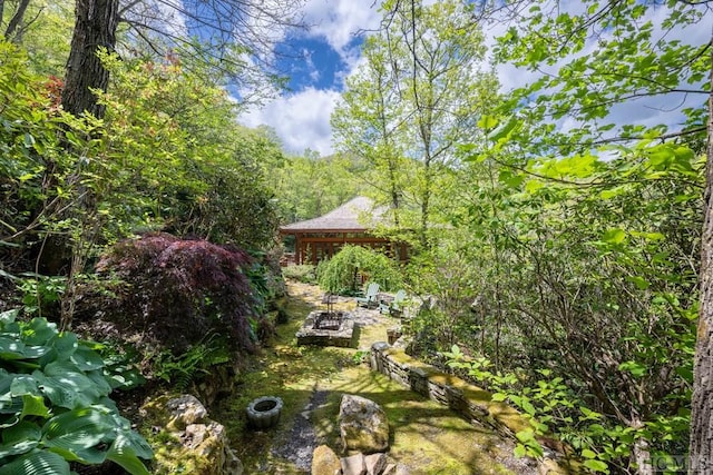 view of yard with a wooded view