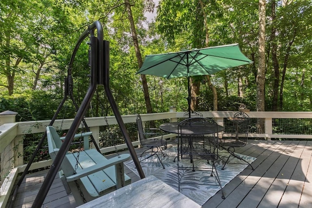 142 Wheatstone Dr, Glenville, NC 28736 - wooden terrace with outdoor dining area