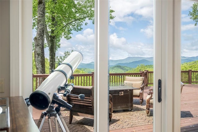 exercise area featuring a mountain view