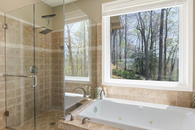 129 Skyline Park Dr, Franklin, NC 28734 - full bathroom featuring a whirlpool tub and a stall shower