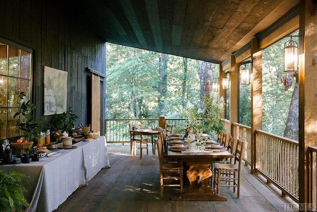 sunroom / solarium with wood ceiling and a wealth of natural light