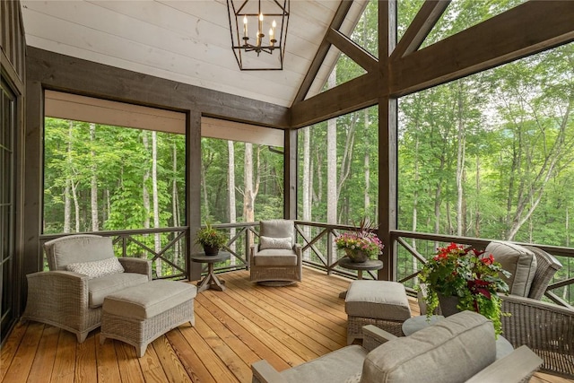 510 Boiling Springs Rd, Sapphire, NC 28774 - sunroom / solarium with a chandelier and vaulted ceiling