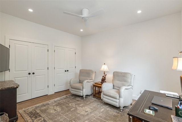 510 Boiling Springs Rd, Sapphire, NC 28774 - living area with wood finished floors, ceiling fan, and recessed lighting