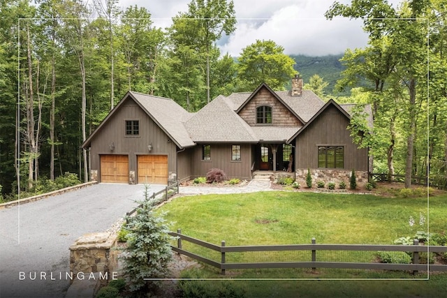 510 Boiling Springs Rd, Sapphire, NC 28774 - view of front of property with roof with shingles, a chimney, a garage, driveway, and stone siding