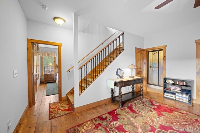 interior space featuring ceiling fan and wood-type flooring