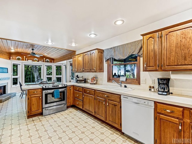 kitchen with dishwasher, sink, a wealth of natural light, and electric range