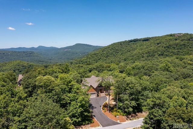 drone / aerial view featuring a mountain view