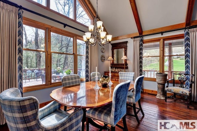 129 Cedar Creek Rd, Glenville, NC 28736 - dining area with a chandelier and dark wood finished floors