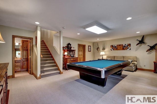 129 Cedar Creek Rd, Glenville, NC 28736 - recreation room with light carpet, billiards, and recessed lighting
