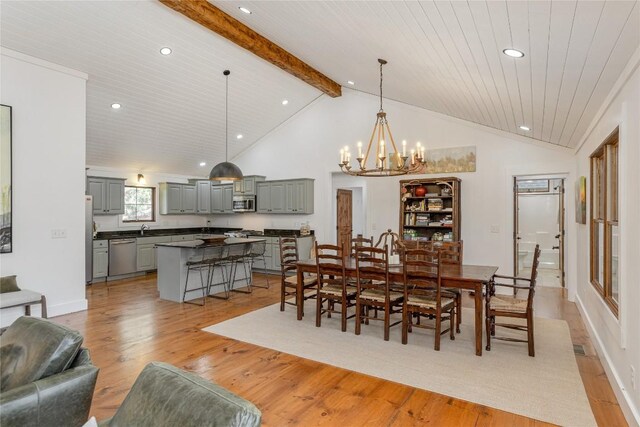 1034 E Rochester Dr, Cashiers, NC 28717 - dining space featuring light wood-style floors, a chandelier, and recessed lighting