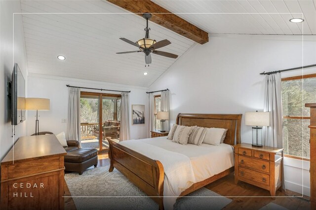 1034 E Rochester Dr, Cashiers, NC 28717 - bedroom with wood finished floors, access to outside, recessed lighting, and ceiling fan