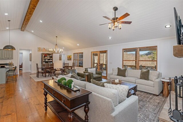 1034 E Rochester Dr, Cashiers, NC 28717 - living area with recessed lighting, ceiling fan, light wood-style floors, baseboards, and a chandelier