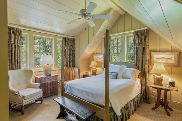 131 Big Creek Ln, Highlands, NC 28741 - bedroom with carpet floors, lofted ceiling, multiple windows, and ceiling fan