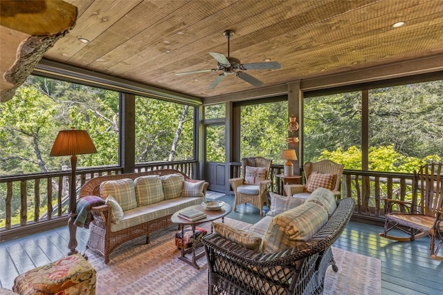 131 Big Creek Ln, Highlands, NC 28741 - sunroom with a ceiling fan, an outdoor living space, and healthy amount of natural light