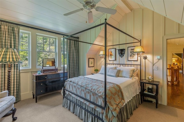 131 Big Creek Ln, Highlands, NC 28741 - bedroom featuring vaulted ceiling, carpet, and ceiling fan