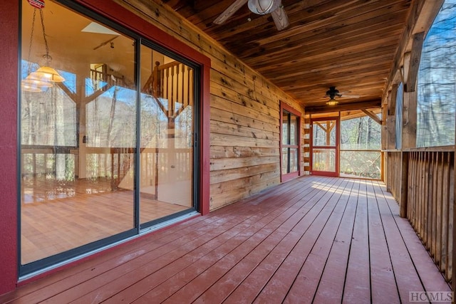 wooden terrace with ceiling fan