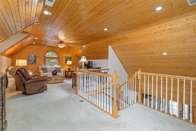 614 Fairway Dr, Lake Toxaway, NC 28747 - bonus room with lofted ceiling, wood ceiling, carpet floors, a ceiling fan, and recessed lighting
