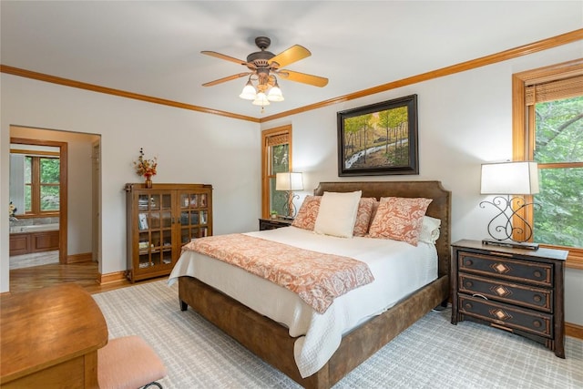 614 Fairway Dr, Lake Toxaway, NC 28747 - bedroom with ornamental molding and ceiling fan