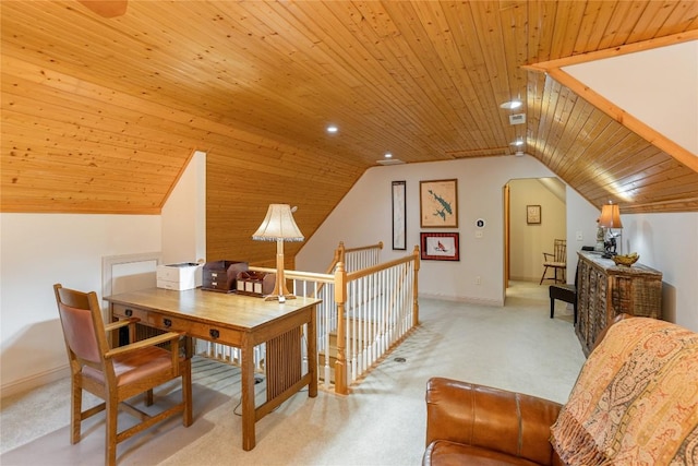 614 Fairway Dr, Lake Toxaway, NC 28747 - carpeted home office with wooden ceiling and lofted ceiling
