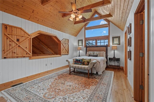 56 First Tee Trl B/Upper, B/Upper Cashiers, NC 28717 - bedroom featuring light wood-style floors, wooden ceiling, wood walls, and baseboards