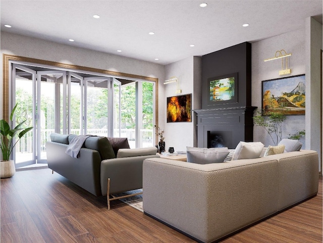 25 Hemlock Rdg, Highlands, NC 28741 - living area with a fireplace, wood finished floors, and recessed lighting