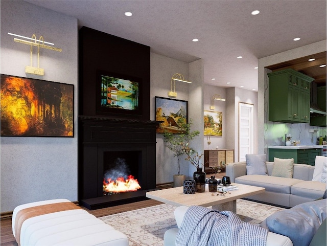25 Hemlock Rdg, Highlands, NC 28741 - living area with recessed lighting, wood finished floors, and a fireplace