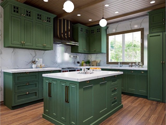 25 Hemlock Rdg, Highlands, NC 28741 - kitchen featuring green cabinetry, light countertops, wooden ceiling, and recessed lighting
