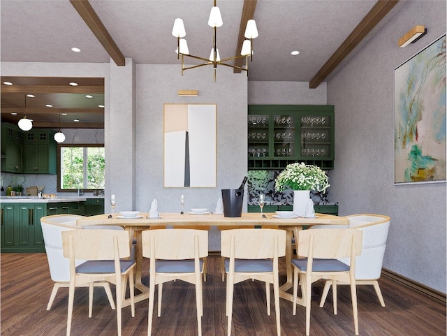 25 Hemlock Rdg, Highlands, NC 28741 - dining space with wood finished floors, a chandelier, recessed lighting, and a textured wall